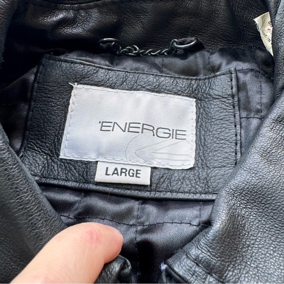 ENERGIE 100% BLACK LEATHER JACKET - L - Picture 16 of 16
